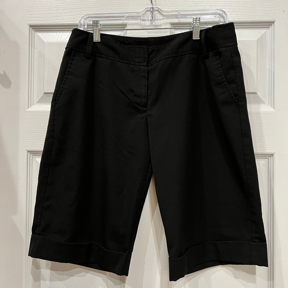 Tracy Evans Bermuda Shorts Black Polyester Rayon Blend Cuffed Professional 11
